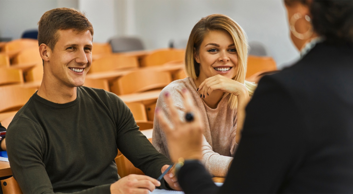 Students in conversation during a class